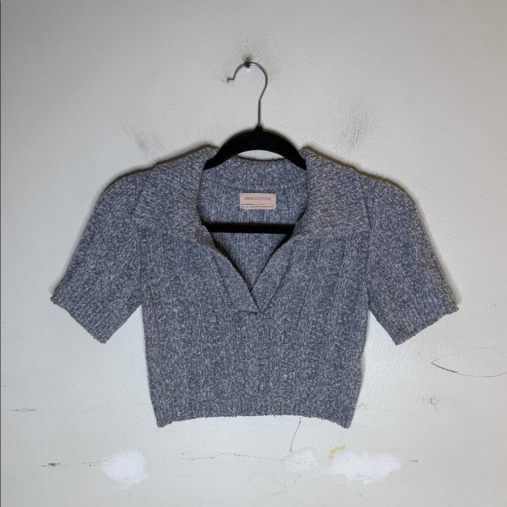 Urban Outfitters Gray Knit Cropped Short Sleeve Collar Detail Sweater Size XS